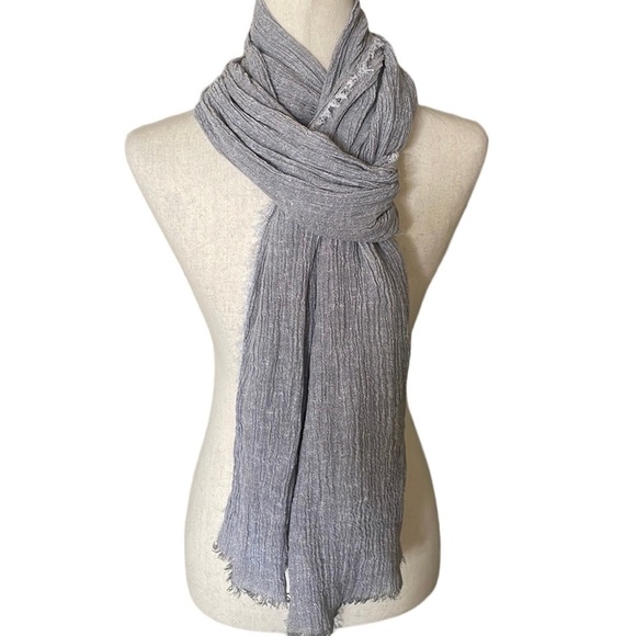 Garnet Hill Accessories - 100% Linen Garnet Hill Crinkle Scarf Eyelash Trim Boho Lagenlook Wrap Scarf